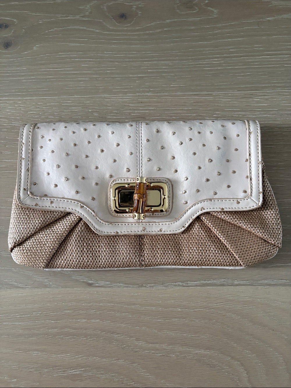 Aldo Two-Tone Beige & Cream Clutch with Gold Turn-Lock